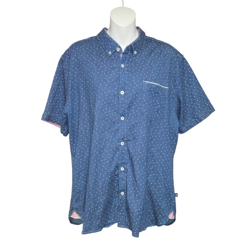 7 Diamonds Night Shift Mens XL Shirt Blue Floral Print Stretch Preppy Casual‎
